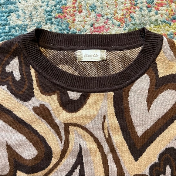 Altar'd State Woman’s Beige Brown Retro Hearts Knit Short Sweater Sz S - Picture 3 of 5